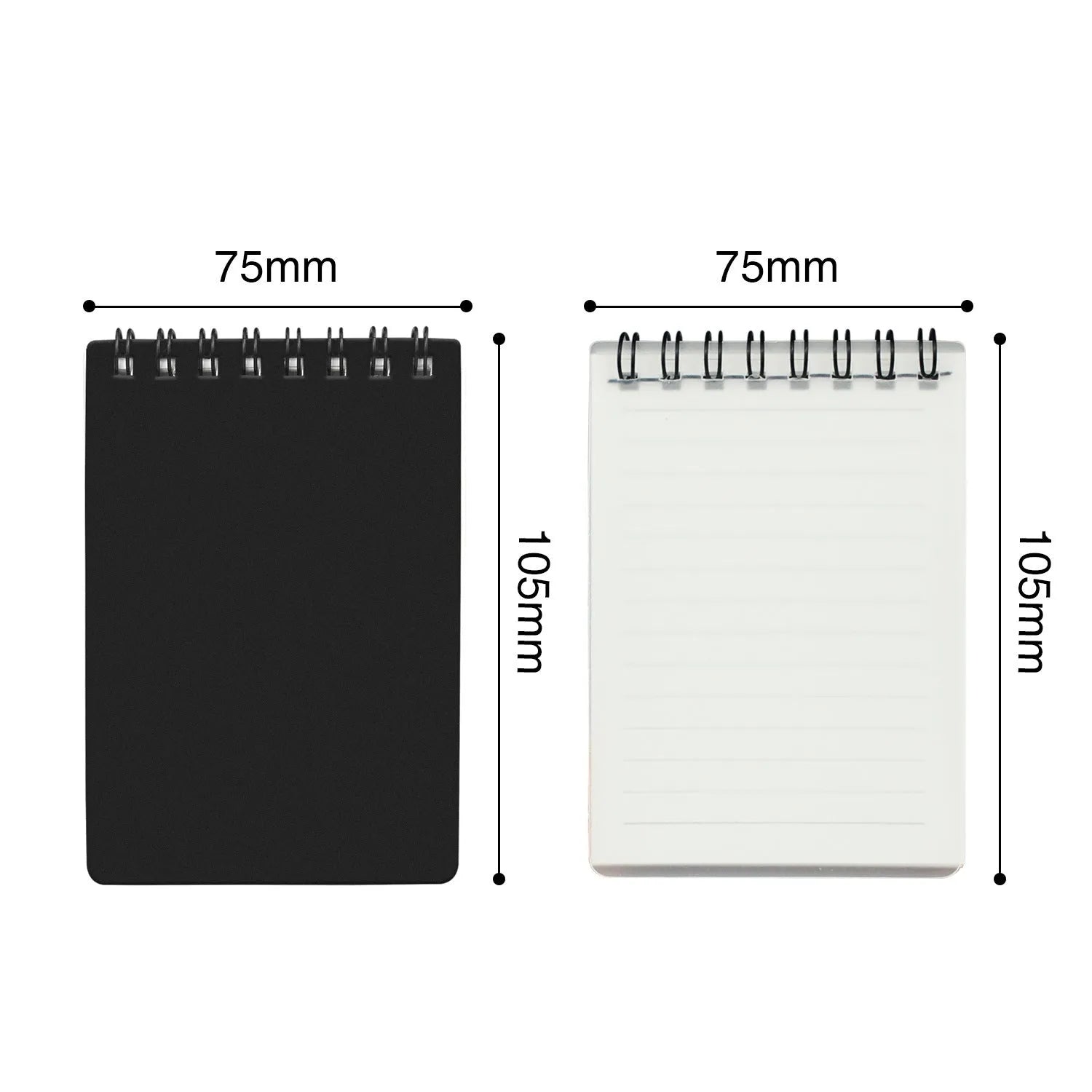 Business Intelligence notepad with black and white transparent PP cover, spiral binding, and included pen.