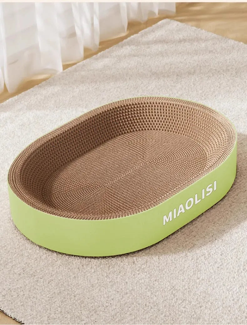 Green oval corrugated paper cat scratch board nest bed with a 55cm diameter