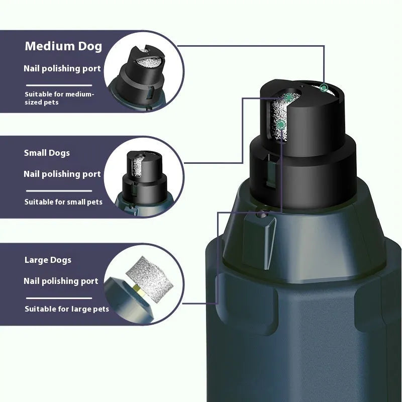 Dark blue USB-powered pet nail grinder with 6-speed rotary knob and LED light