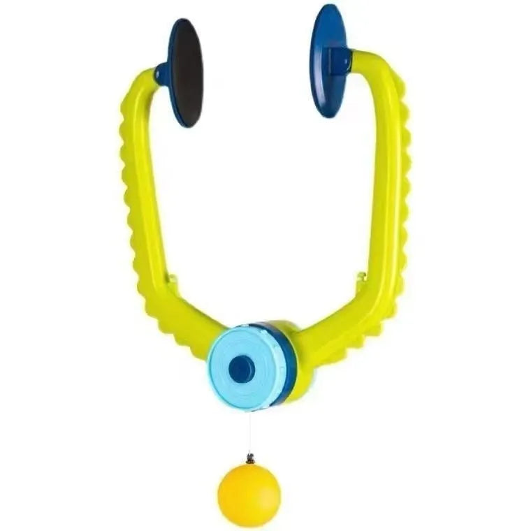 Children's indoor table tennis ball trainer hanging on a door frame with ABS body, PP rack, and tennis ball set