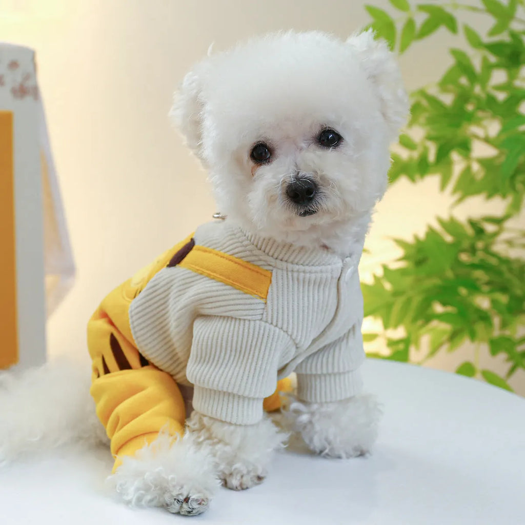 Corduroy little tiger overalls suspender pants for dogs, polyester, available in XS to XL sizes