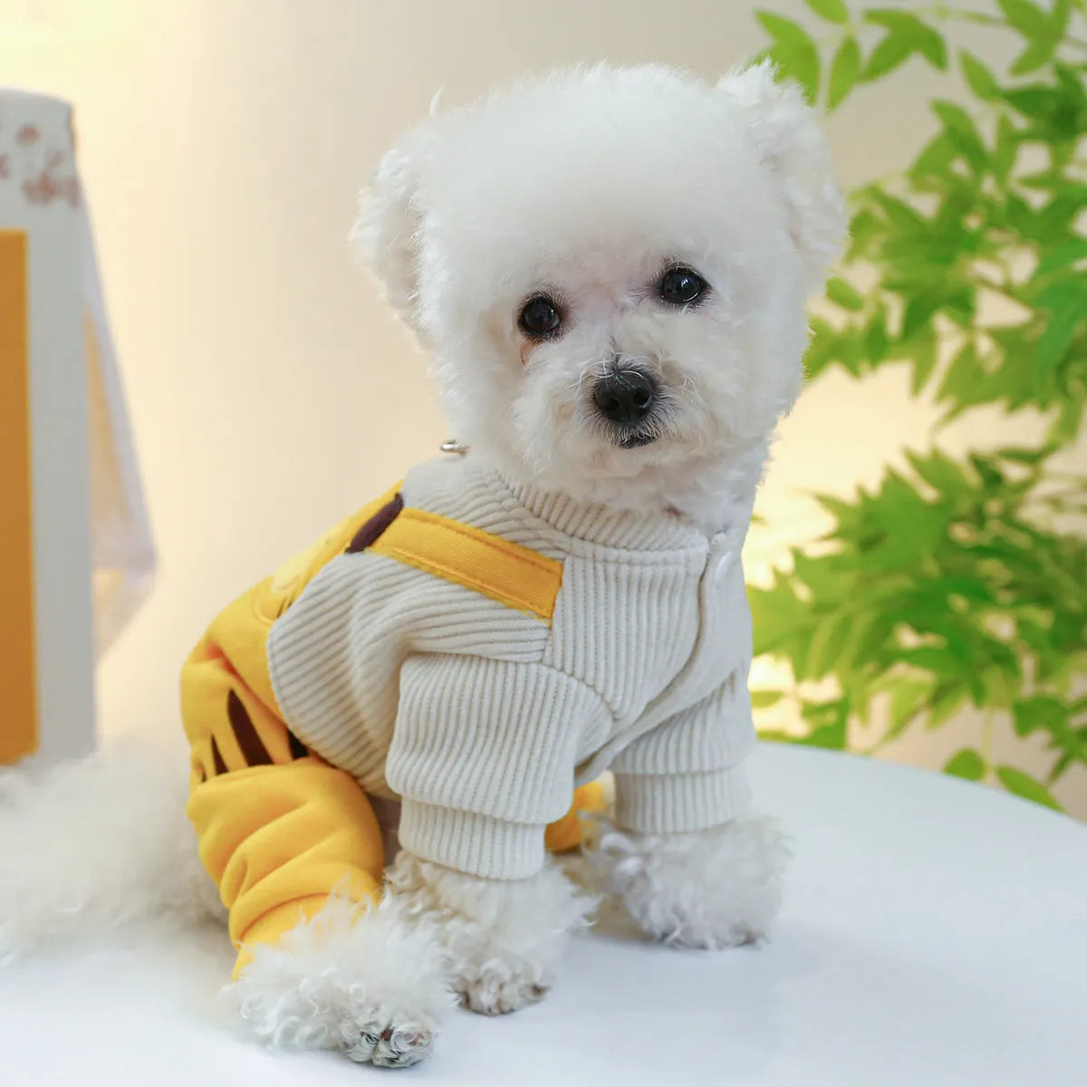 Corduroy little tiger overalls suspender pants for dogs, polyester, available in XS to XL sizes