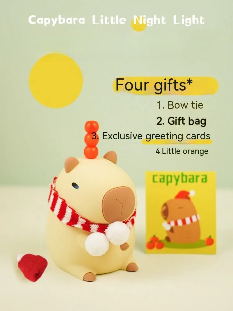 Cute capybara-shaped small night lamp on a table, showing its size and design.