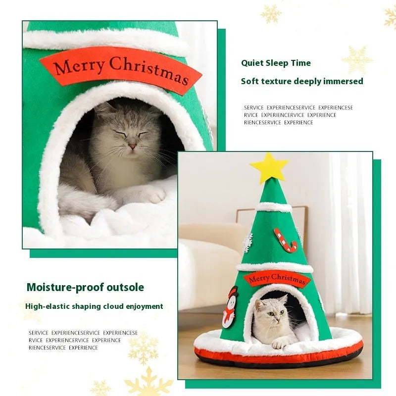 Christmas felt nest cat bed in cloth with removable inner section for cats and small dogs