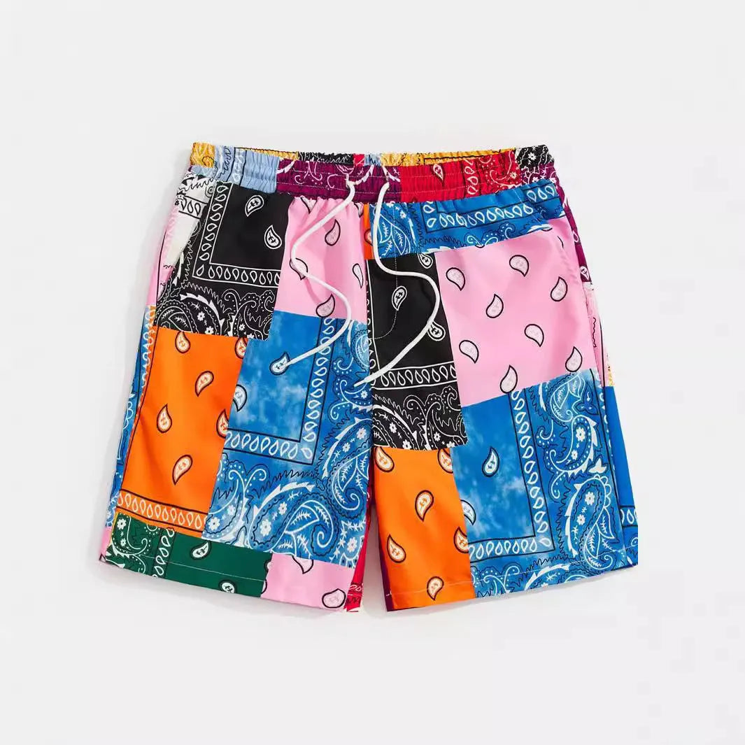 Men's thin polyester mesh beach shorts with printing design in various colour options