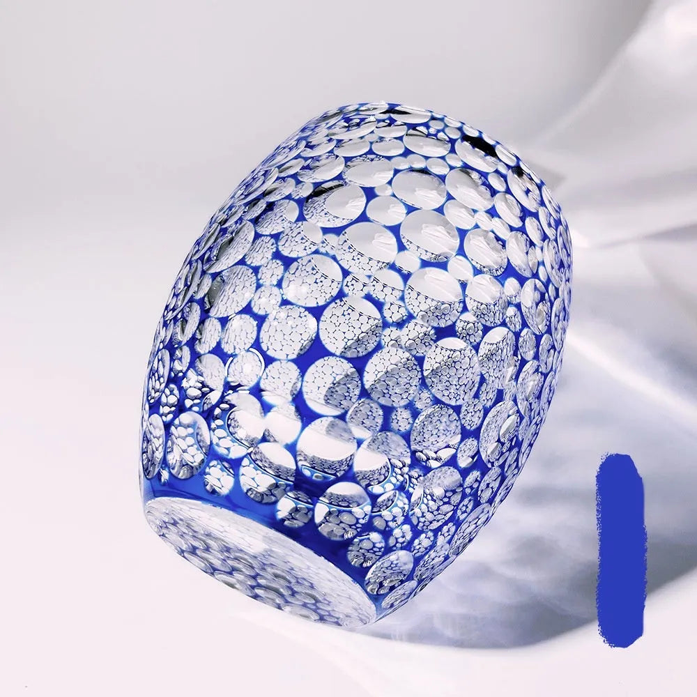 Sapphire blue crystal glass wine glass with hand-carved bubble pattern, 201-300ml capacity, Japanese simple style