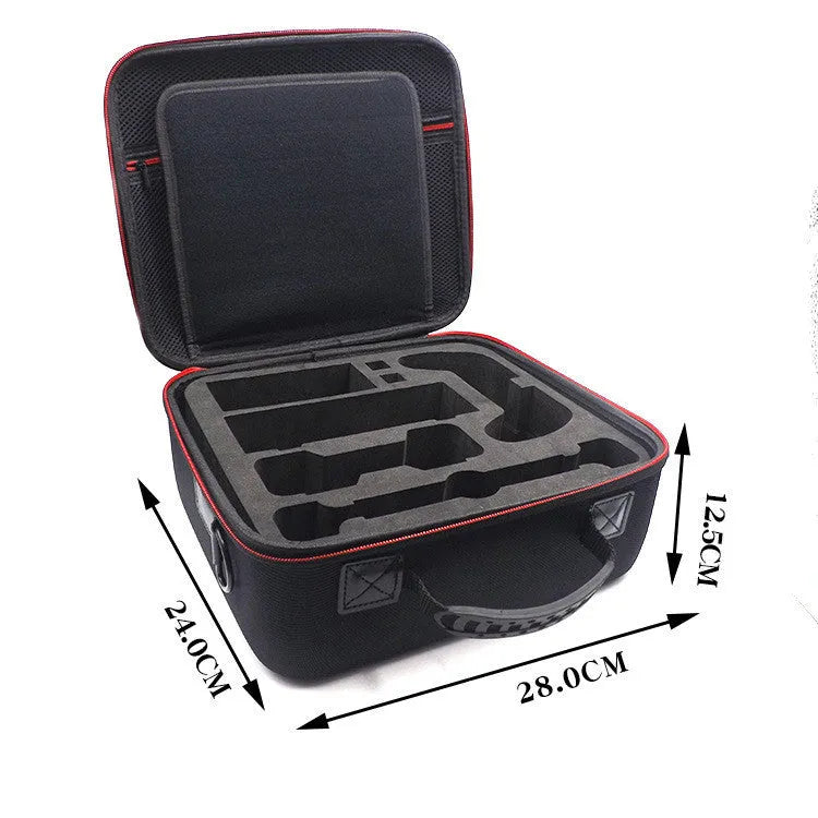 Black EVA hard shell game console storage bag with accessory compartments