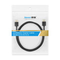 Gold-plated HDMI to HDMI cable with thin flexible wire on a white background.