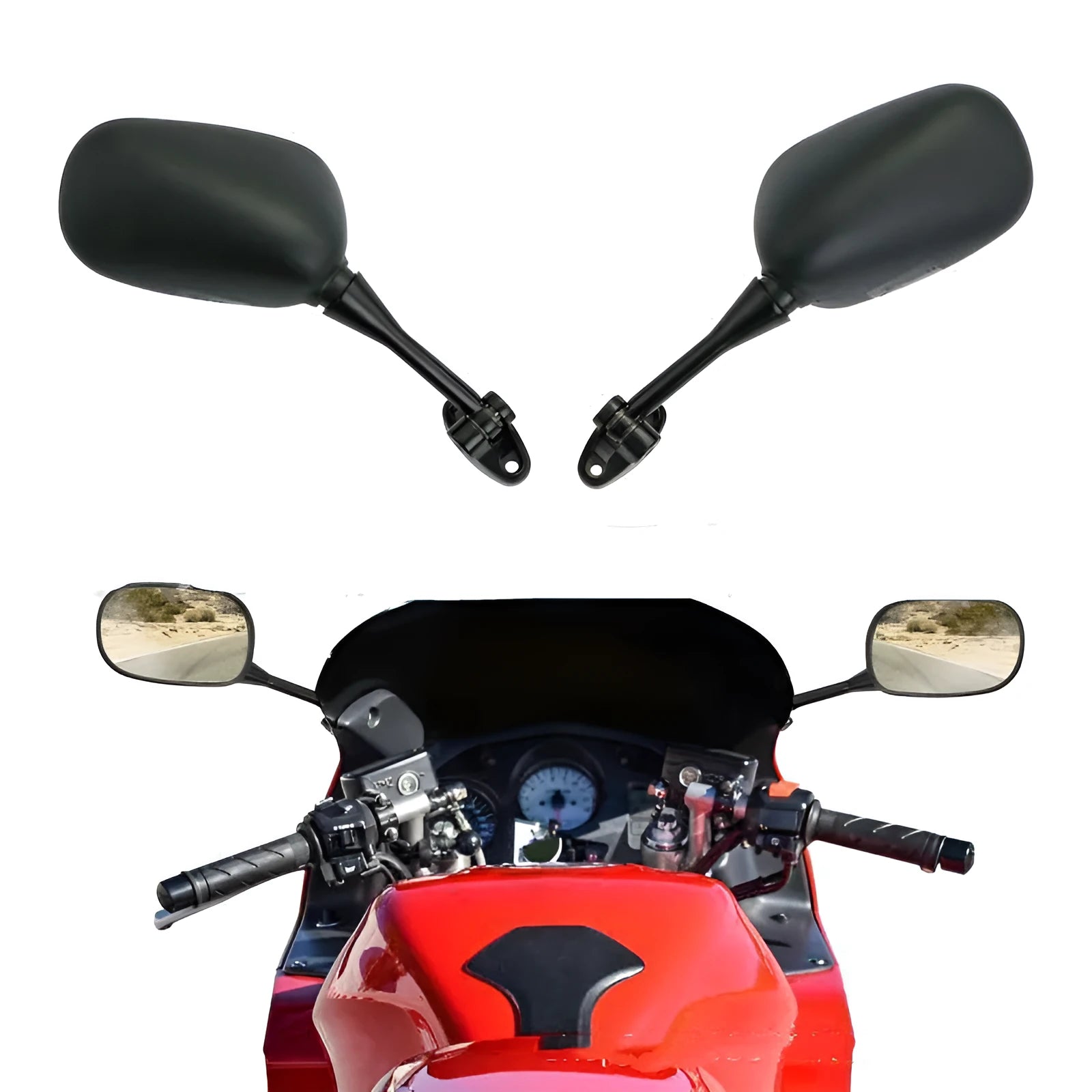 Pair of black plastic motorcycle rearview mirrors with reflector for Honda VFR800 2002-2008