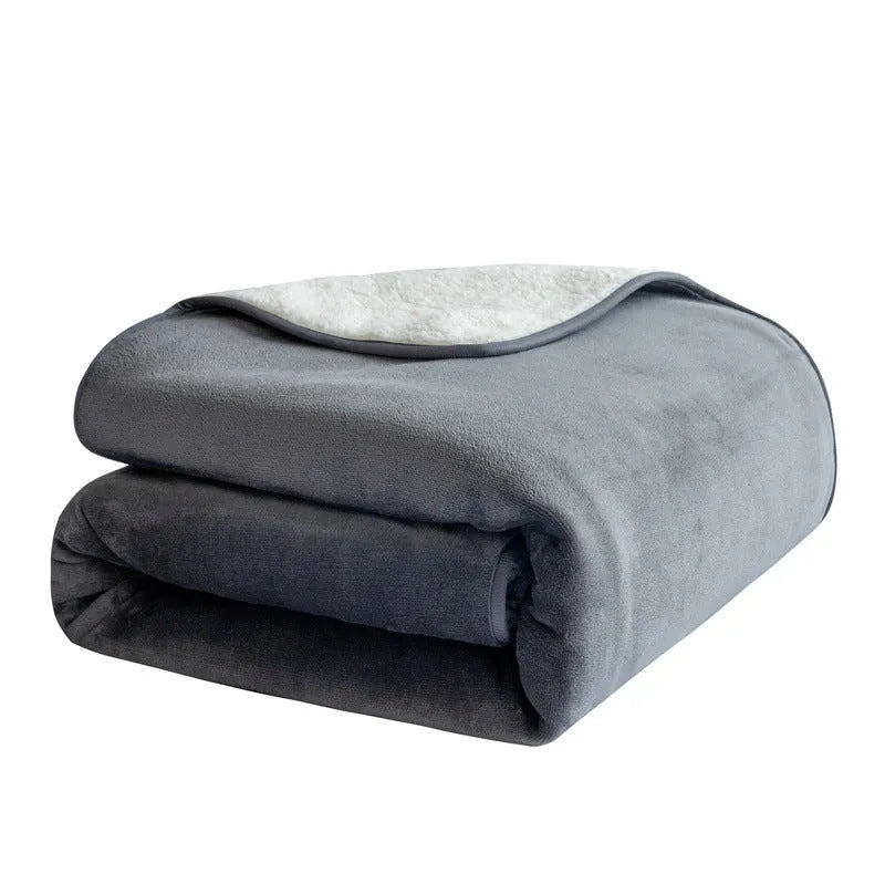 Lambswool waterproof dog blanket in grey colour laid flat showing size scale