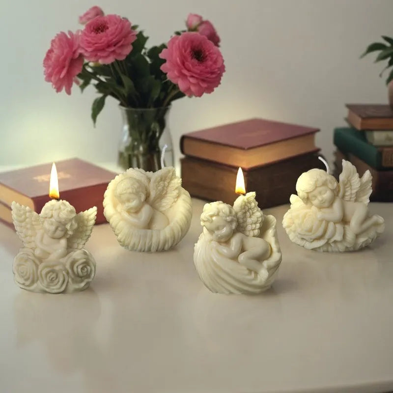 Silicone angel mold for aromatherapy candles and soap with irregular shell and rose angel designs