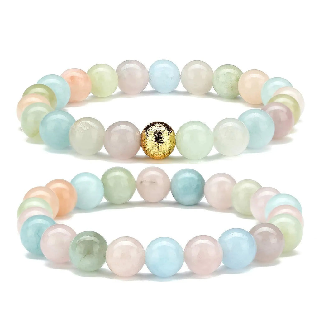 Handmade natural stone bead bracelet with 8mm geometric beads in multiple crystal colour options