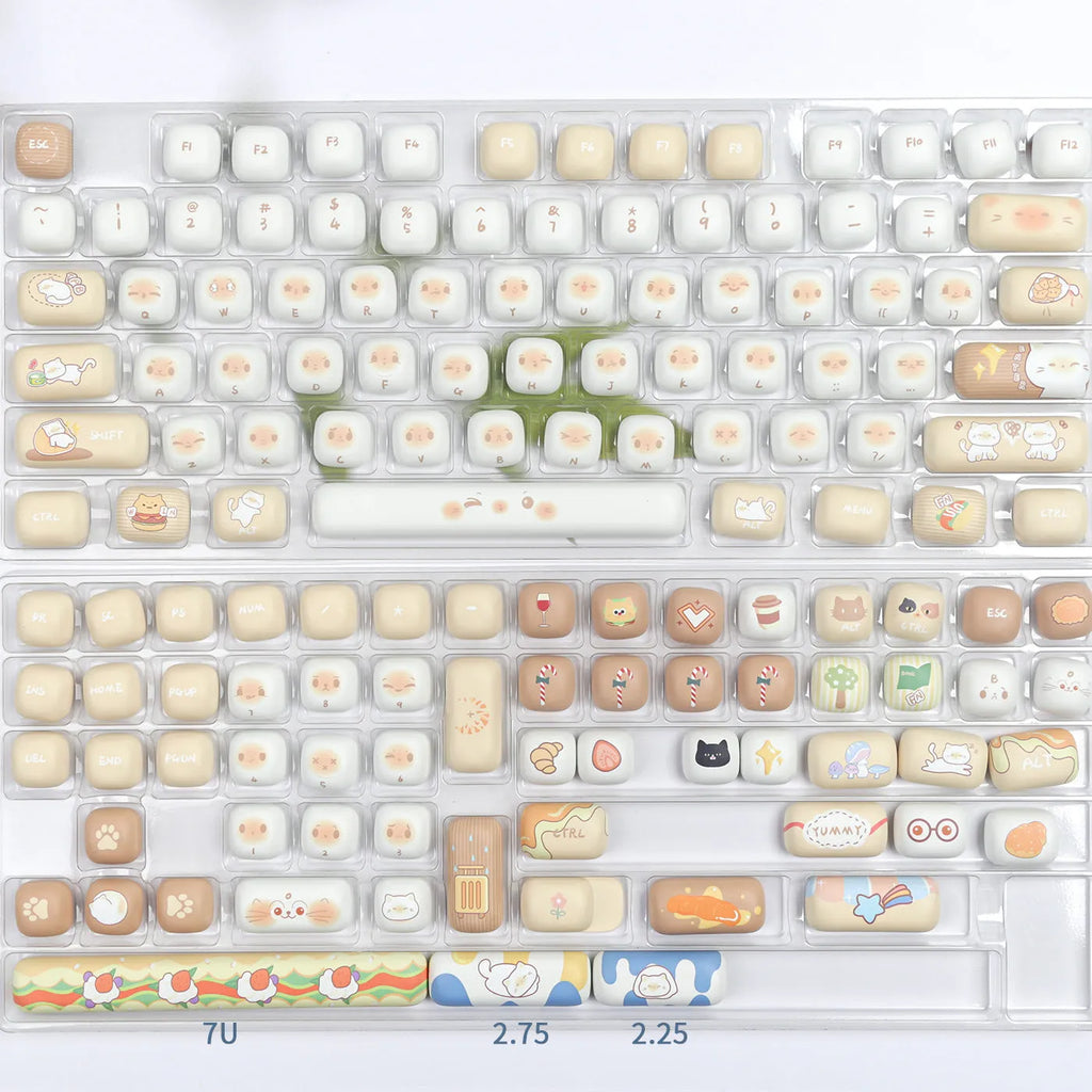 26-piece PBT key cap set with steamed bread design for mechanical keyboards, showing march past colour scheme