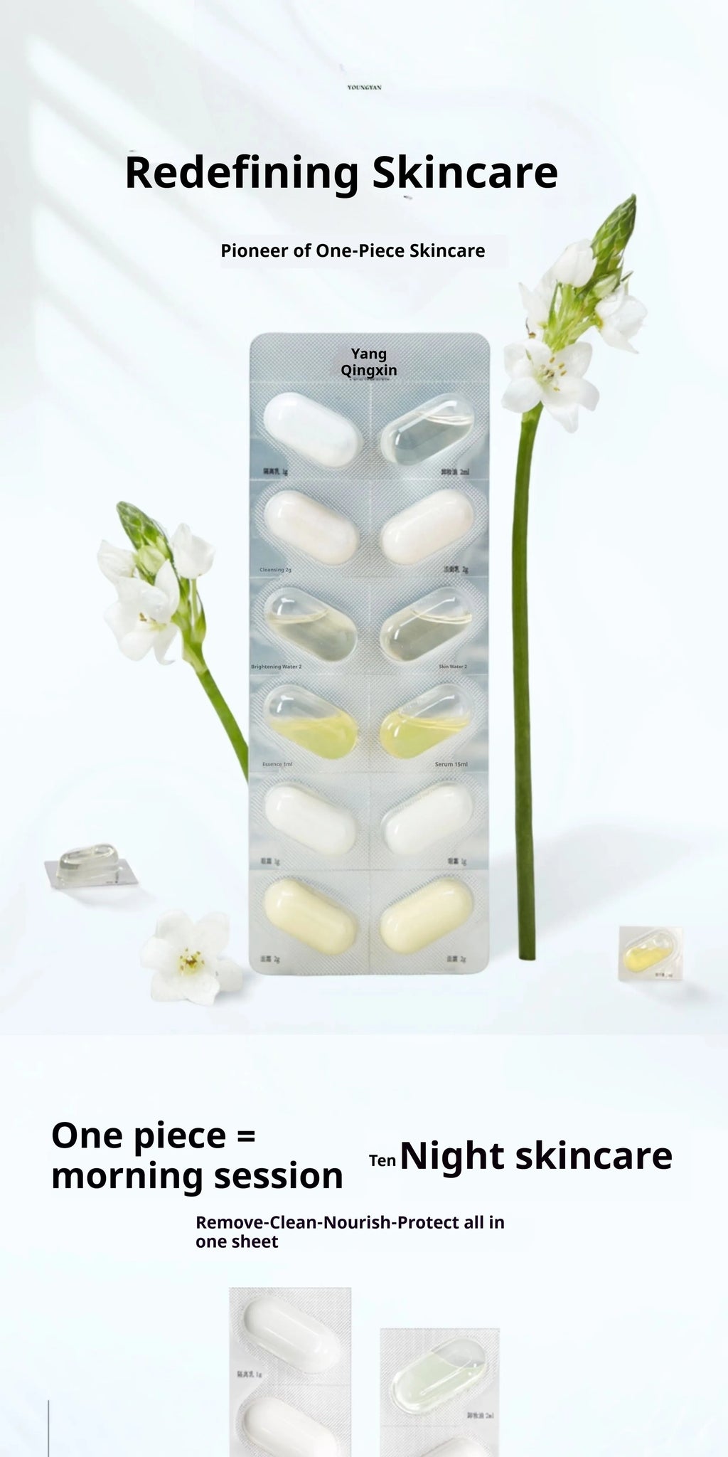 Disposable water emulsion sample travel set with 7 piece trial pack and essential oil for all skin types