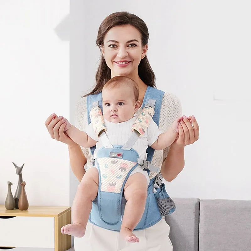 Baby waist stool carrier strap in breathable fabric for front and back carrying, pink colour option