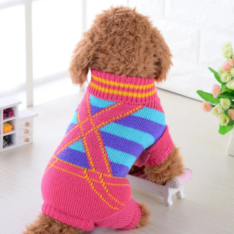 Casual wool dog pet sweater in four-legged design, available in Blue, Pink, Red, Navy, and Strap styles for small to medium dogs