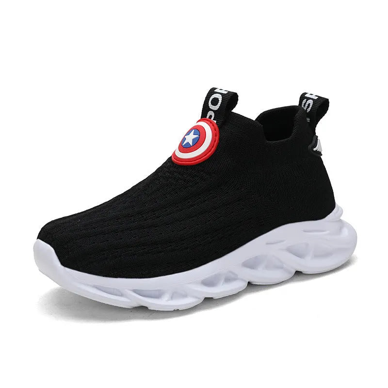 Children's knitted sleeve shoes in black or white with MD soles, sizes 28-39