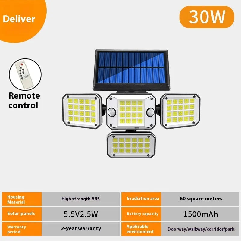 Solar-powered outdoor wall light with motion sensor in black ABS housing.