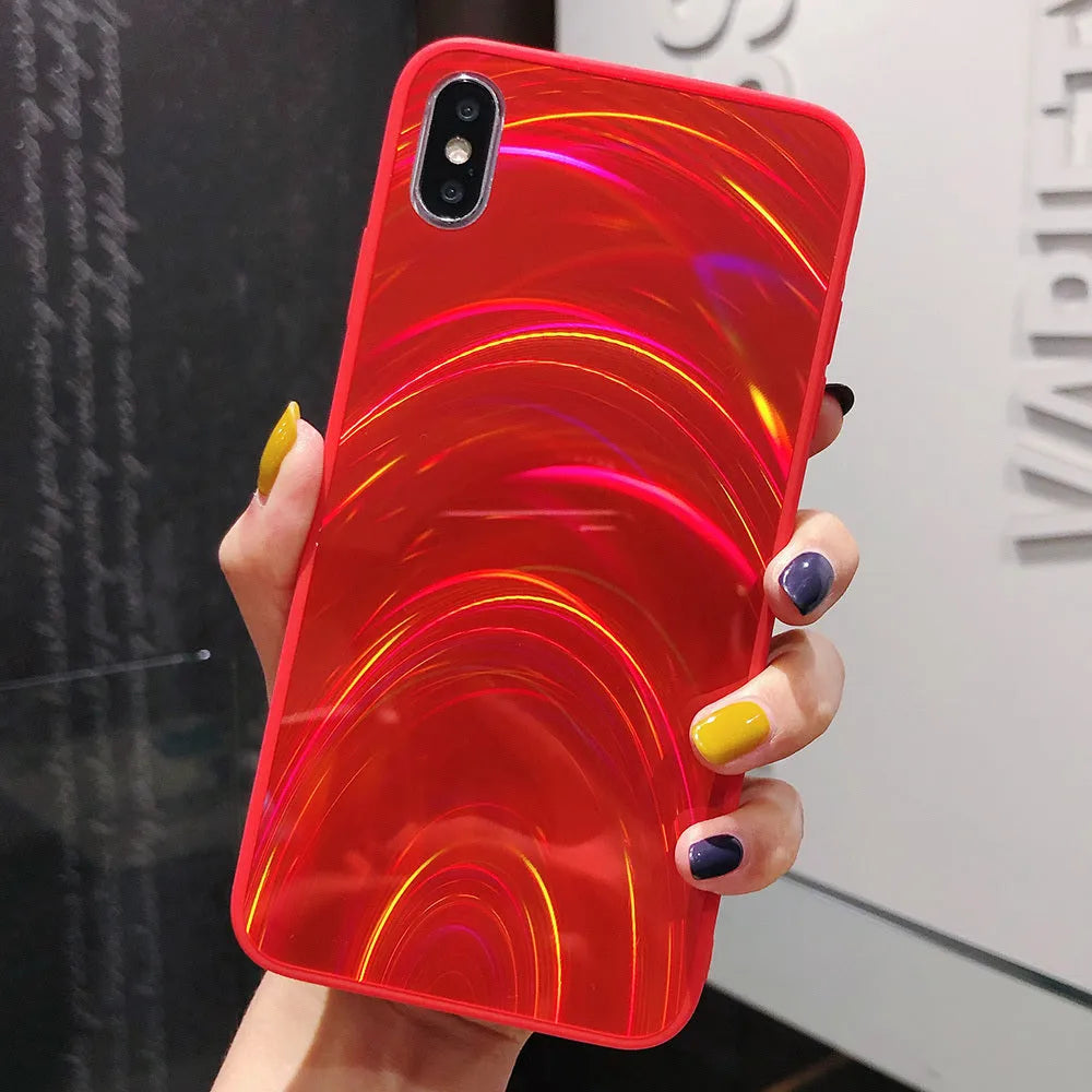 A 3D rainbow glitter gradient back cover case for a smartphone, showing its full-coverage design and sparkling finish.