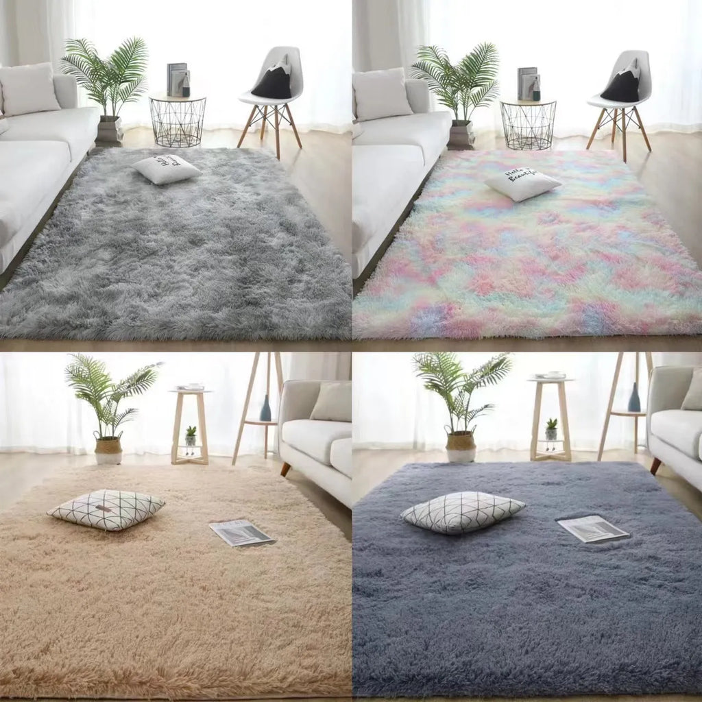 Silk hair tie-dyed plush carpet in tie dye beige colour, available in multiple sizes for living room and bedroom floor