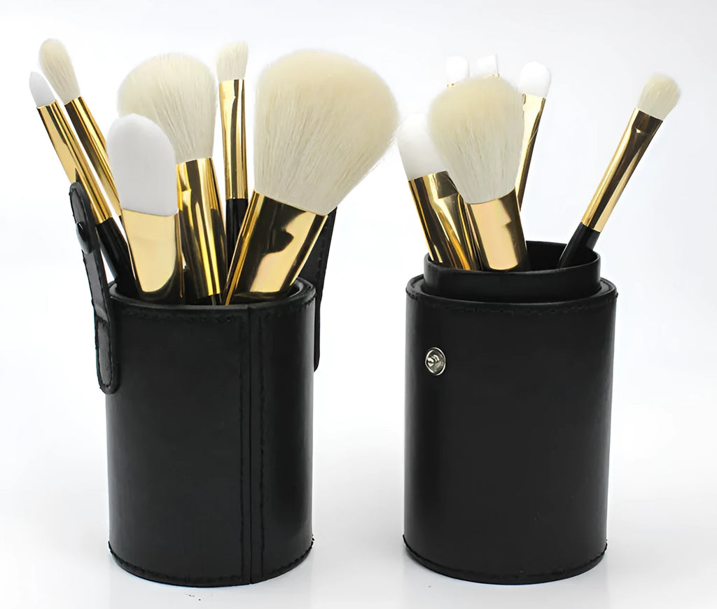 Black makeup brush storage organiser bucket with handle for large capacity portable storage on vanity desk