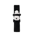 Plush black panda design steering wheel cover and matching shoulder pad set for cars.