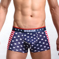 American flag printed ribbed boxers in red, cotton spandex blend, sizes S-XL