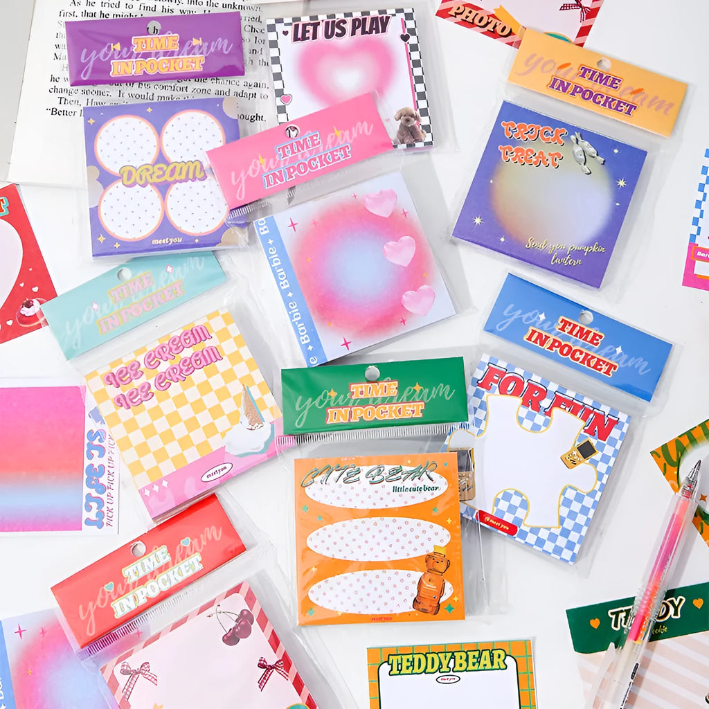 Korean note paper pad with colourful cover showing 90 sheets of rectangle writing paper