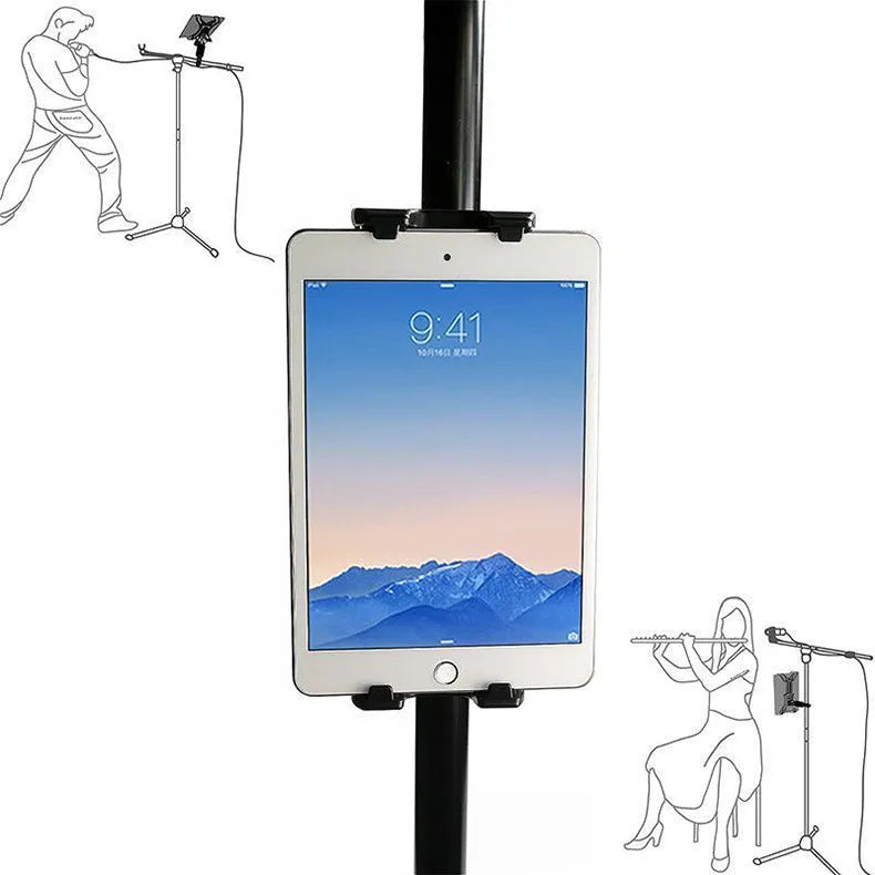 Black universal bicycle handlebar mount bracket for mobile phones and tablets on a bike.
