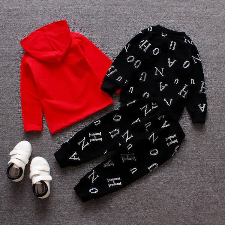 Red and white long sleeve children's clothes set for sizes 80cm to 110cm