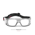 Blue explosion-proof outdoor protective basketball glasses with full rim polycarbonate frame on court