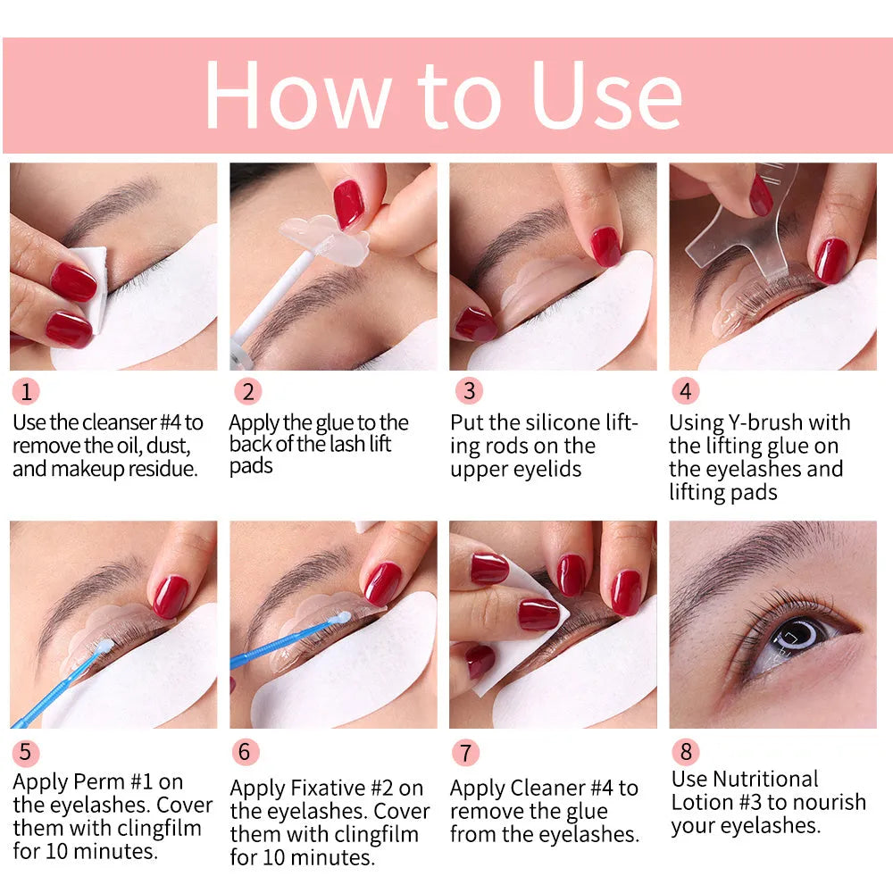 ICONSIGN lash lift kit with lotions, 5ml glue, silicone pads S M M1 M2 L, and Y-shape brushes