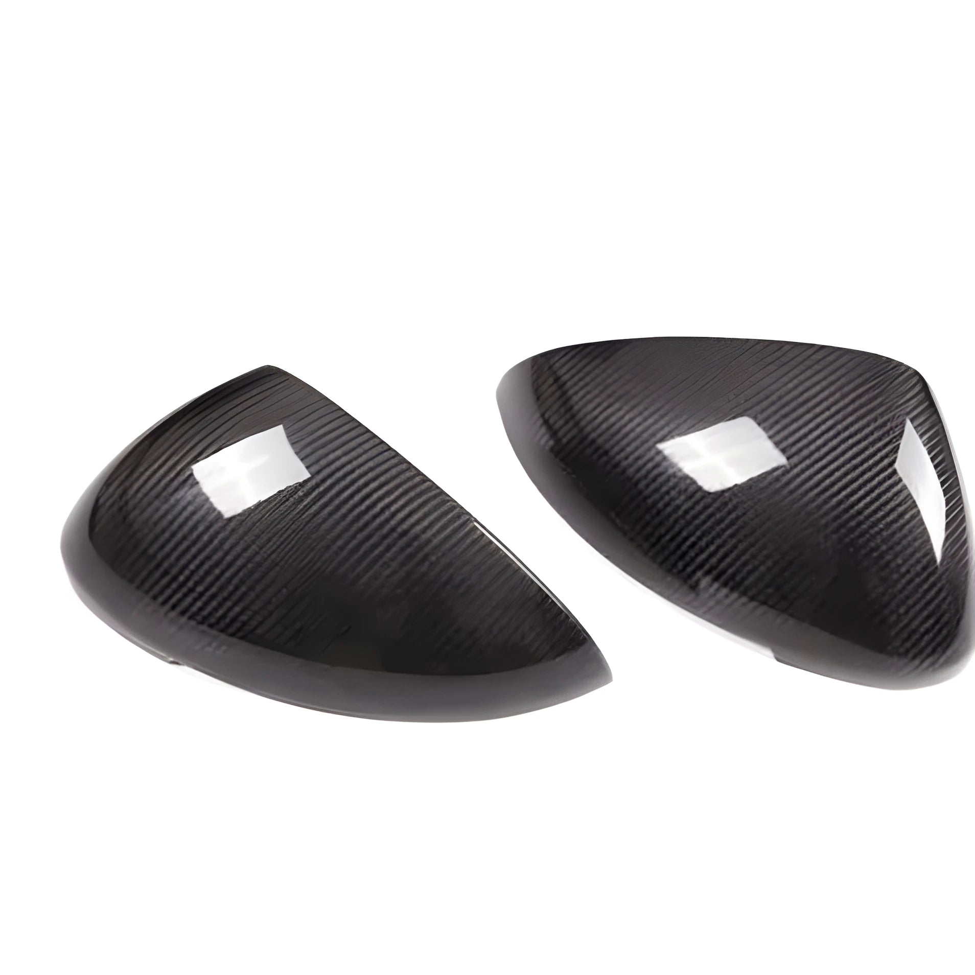 Black true carbon fibre rearview mirror covers for Porsche Macan with precise dimensional fit