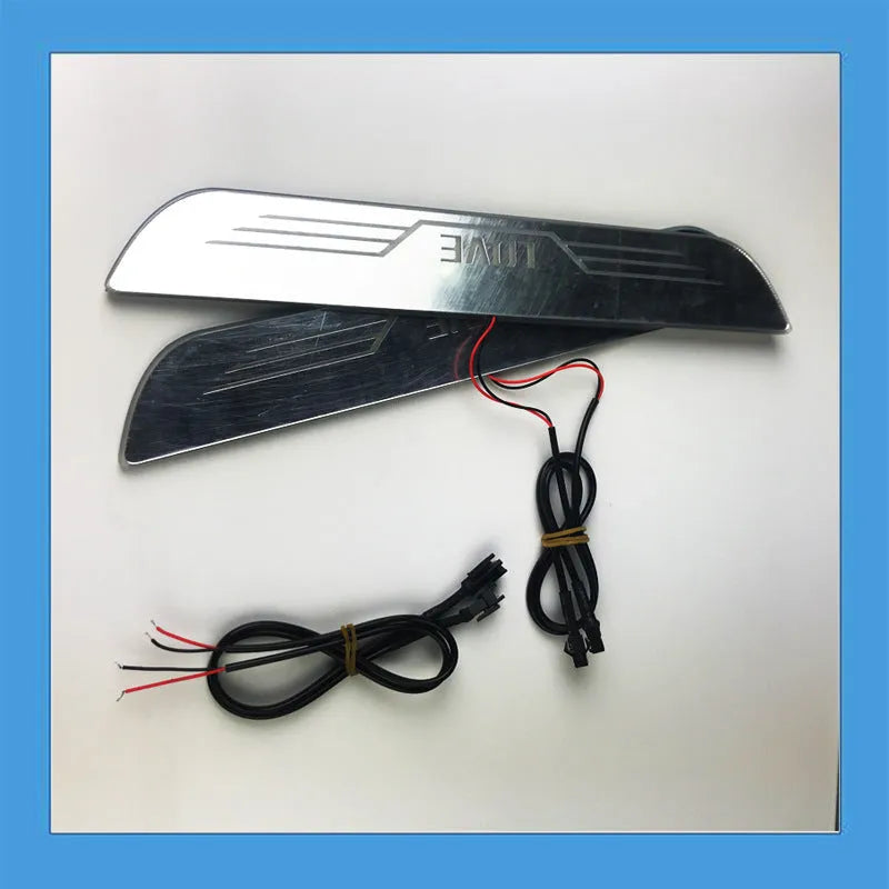 Set of 4 plastic custom-style car threshold strips with LED welcome light for automotive interior