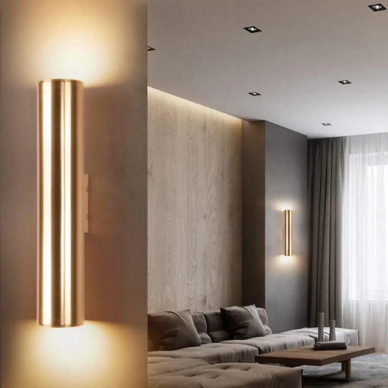 Iron vintage wall lamp with gold aluminium shade and LED light source for indoor use