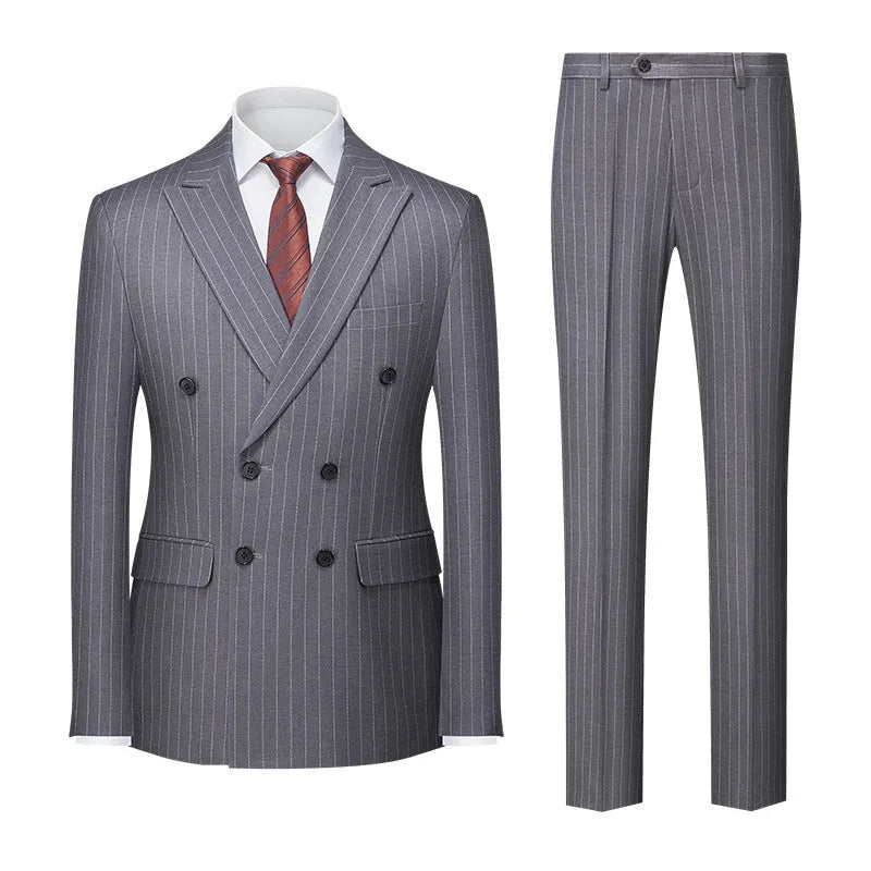Men's slim fit double-breasted business suit in acetate fibre fabric