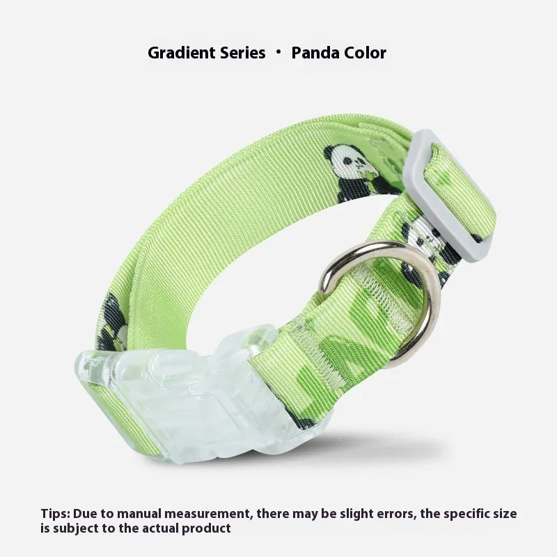 Adjustable nylon dog collar with cartoon gradient print and a black plastic quick-release buckle on a white background.