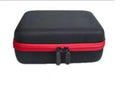 Red EVA cube-shaped essential oil storage bag with 30 compartments and a zipper, shown wall-mounted.