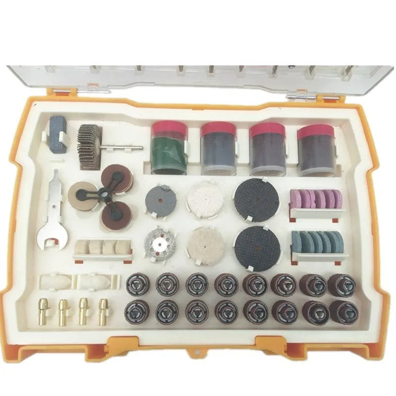 302 piece electric grinding accessories box with polishing, cleaning, carving, sharpening, drum and drill pieces for rotary tools