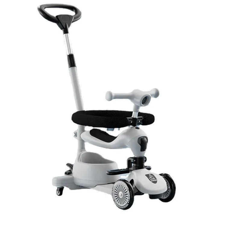 Kids 3-in-1 scooter with aluminium frame, available in five colours with push rod or fence options
