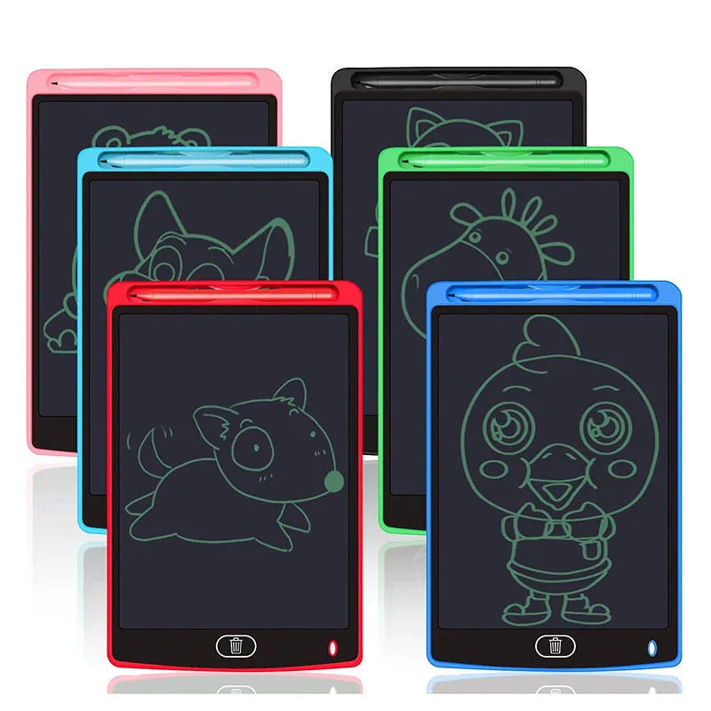 LCD writing board with stylus, 8.5 inch monochrome screen in black, includes pen holder and calligraphy sheets