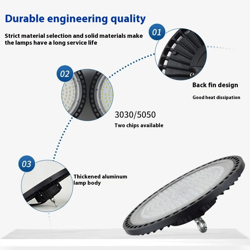Waterproof UFO-shaped pendant lamp for industrial workshop lighting with white light
