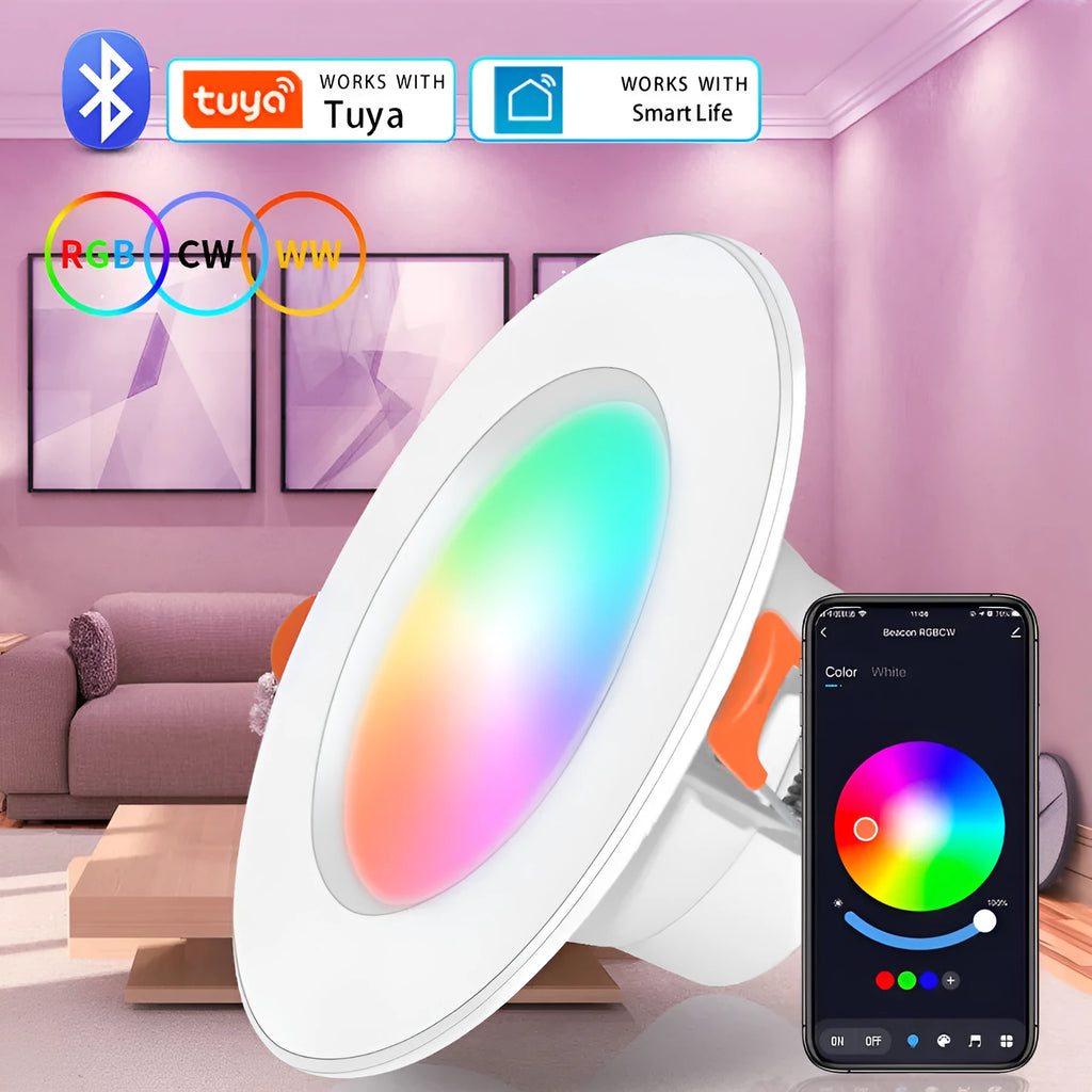 Graffiti Bluetooth smart downlight with voice control, full colour dimming, and built-in speaker, compact 113mm design