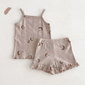 Girls' Camisole Shorts Two-piece Set Breathable Home Clothing Cotton Summer Casual Pyjama Set for Kids Ages 2-6 Years Pink Floret Beige Small Flower Moon Blue Rabbit Multiple Sizes 90-140cm
