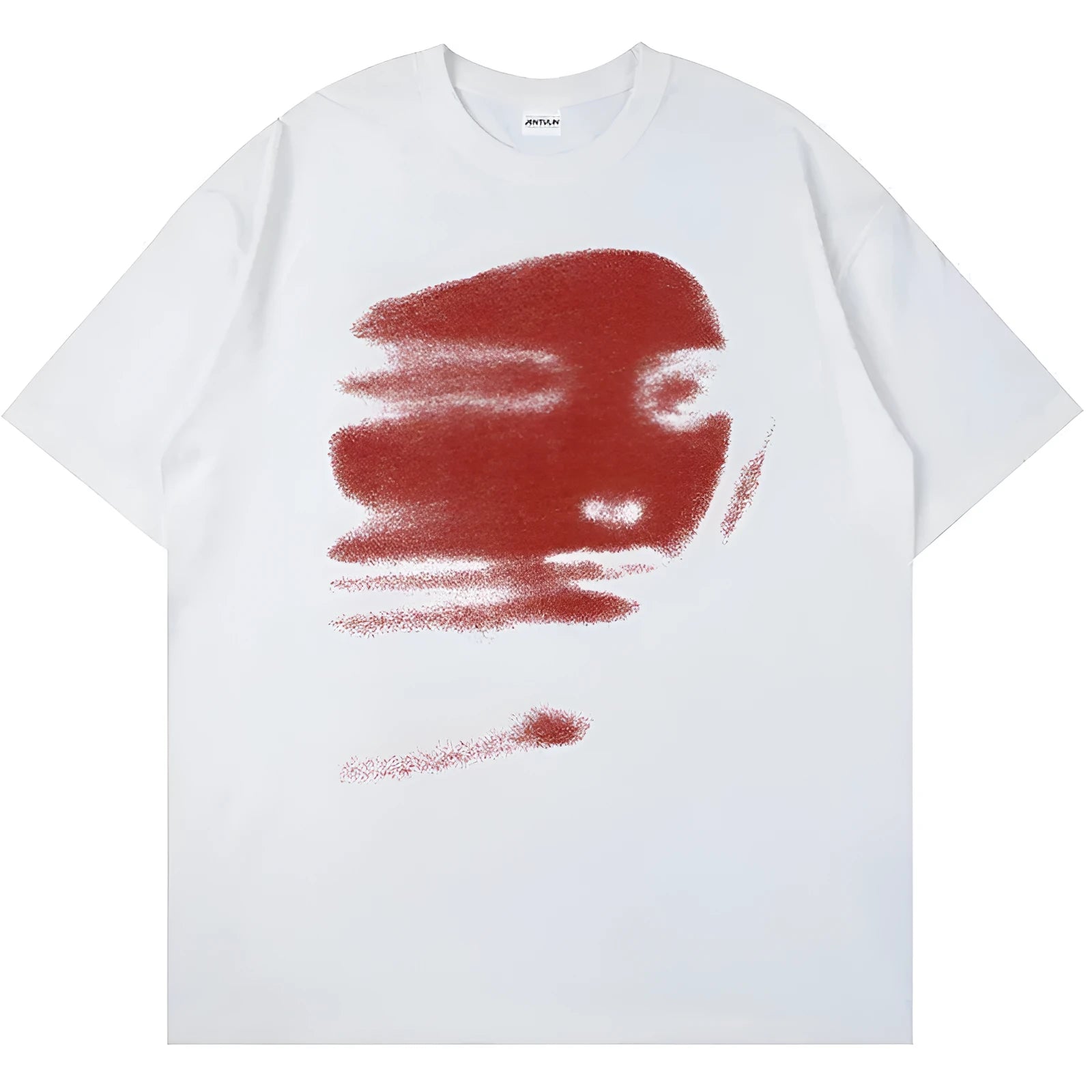 White straight-cut loose fit cotton t-shirt on a hanger, showing round neck and short sleeves.