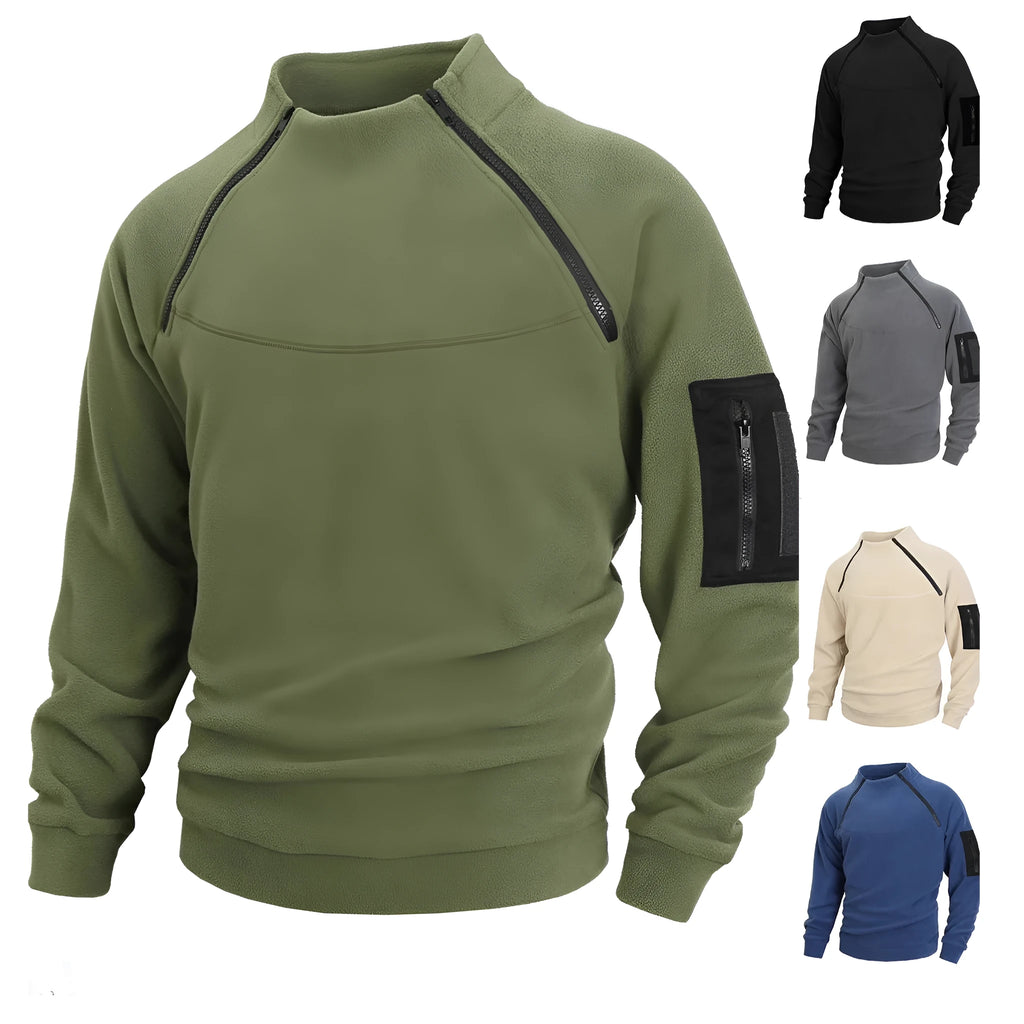 Men's stand collar long sleeve pullover leisure coral fleece coat in polyester blend – front view