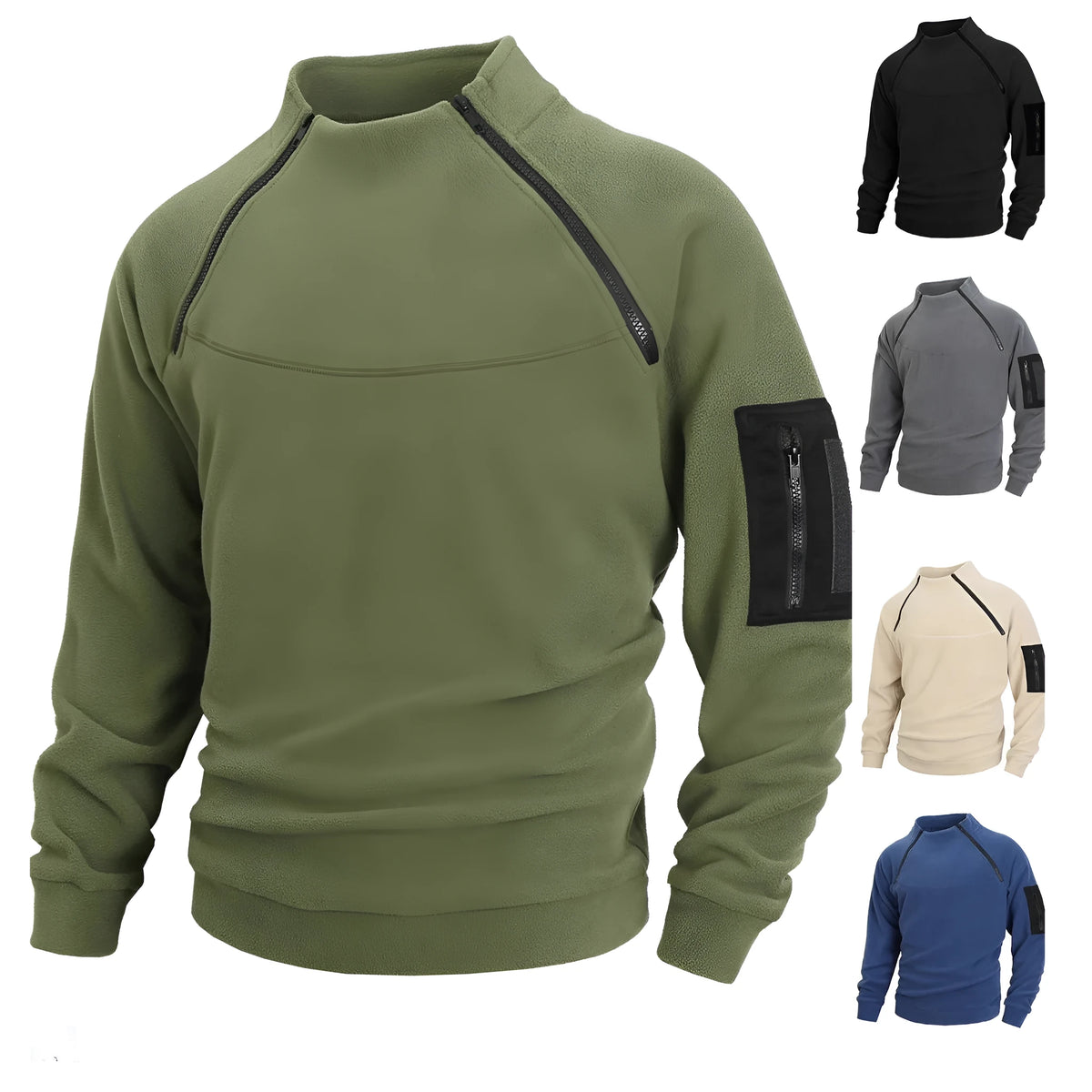 Men's stand collar long sleeve pullover leisure coral fleece coat in polyester blend – front view