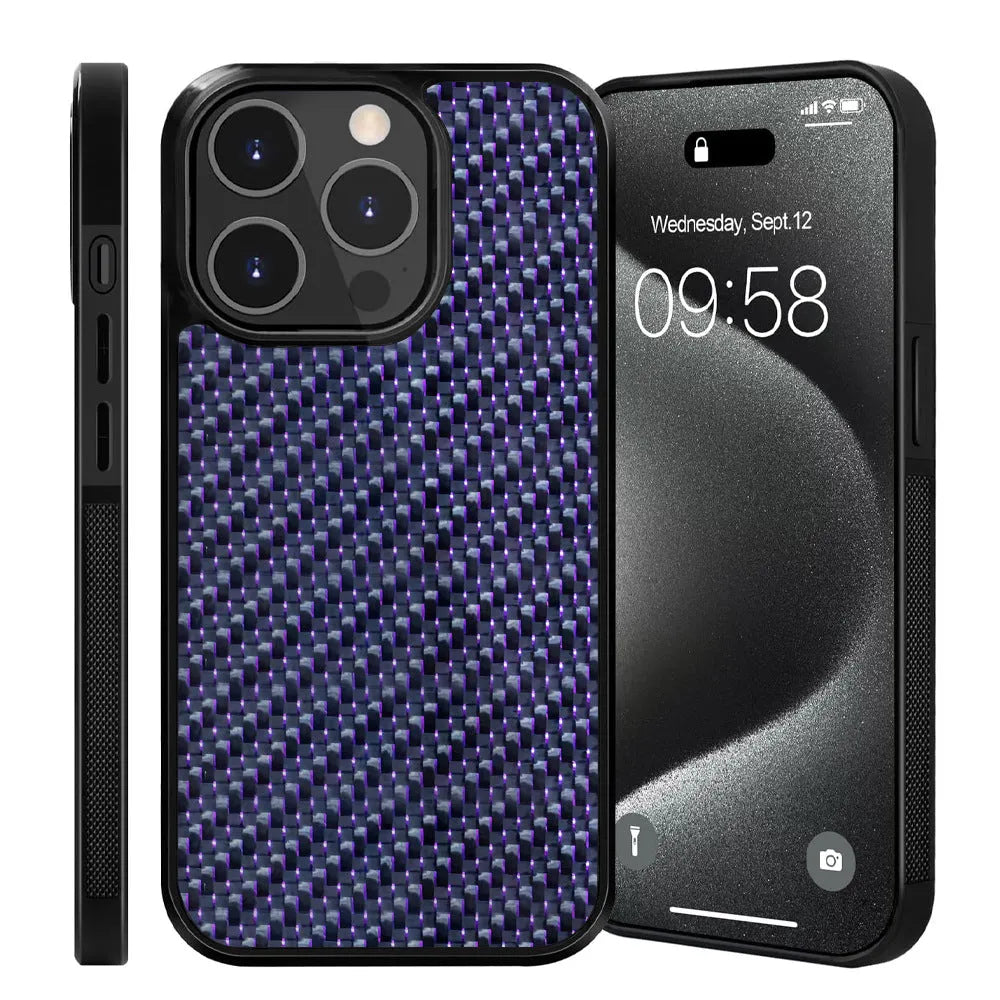 Carbon fibre 3K twill phone case in blue with TPU bumper for iPhone