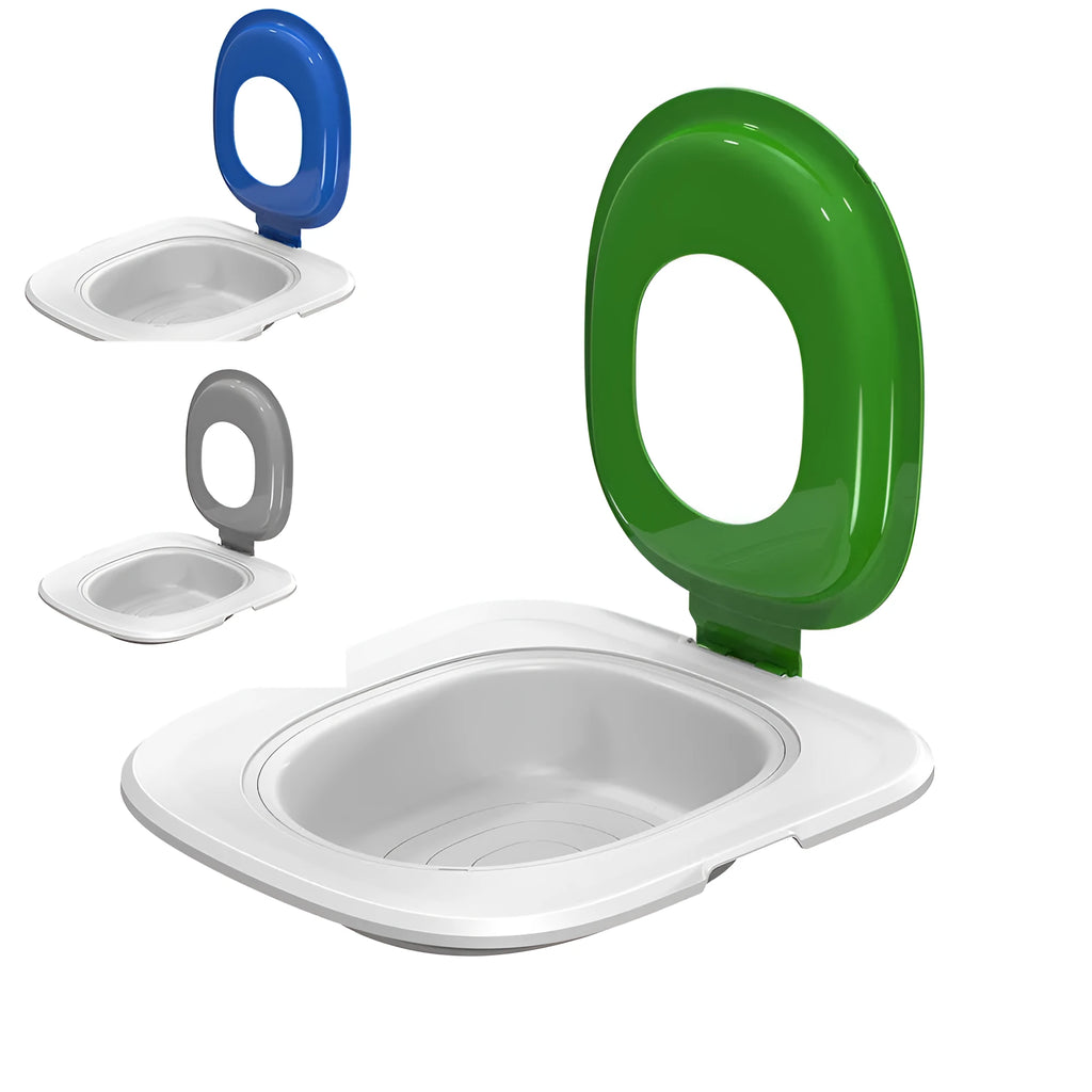 Fifth generation cat toilet trainer with anti-splash mat in blue, grey or green ABS plastic