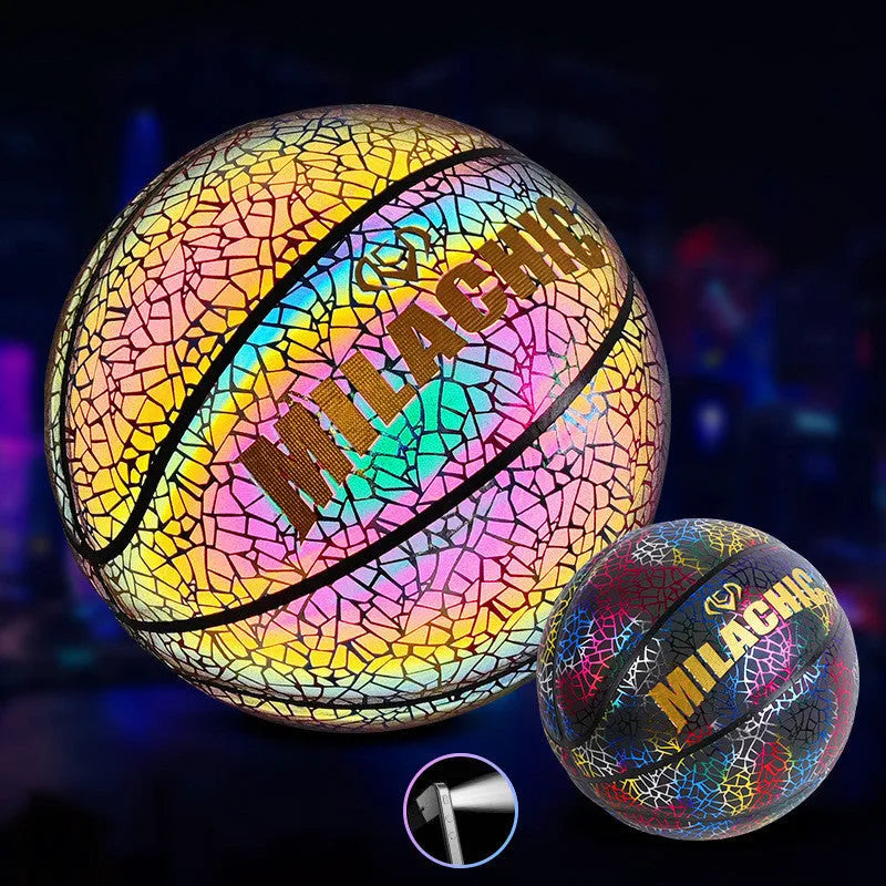 Glowing fluorescent basketball number 7 size with wear-resistant PU soft leather surface